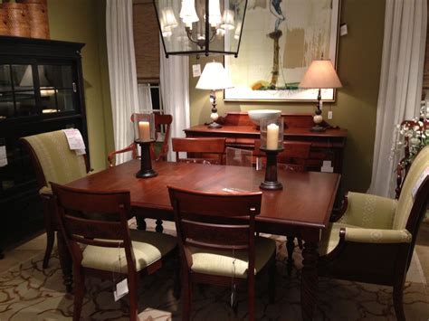 An upholstered <b>dining</b> side chair with a slightly arched top and a tight back and seat. . Ethan allen dining room set